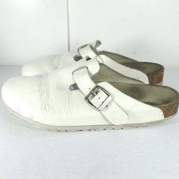 Birkenstock Men's Boston EU43 US10 White Leather Closed Toe Mules Clogs - Picture 2 of 16